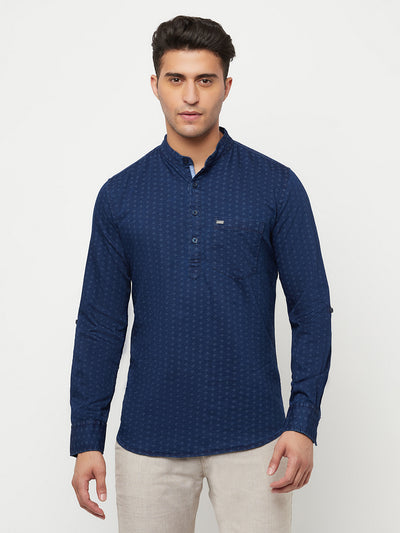 Navy Blue Printed Kurta - Men Kurtas