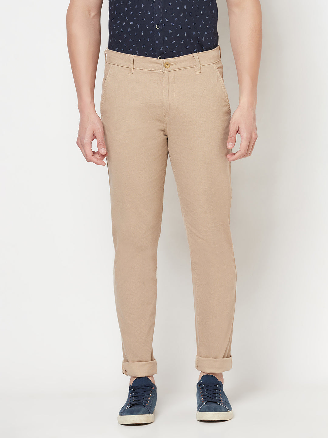 Beige Printed Trousers - Men Trousers