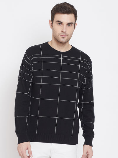 Black Printed Round Neck Sweater - Men Sweaters