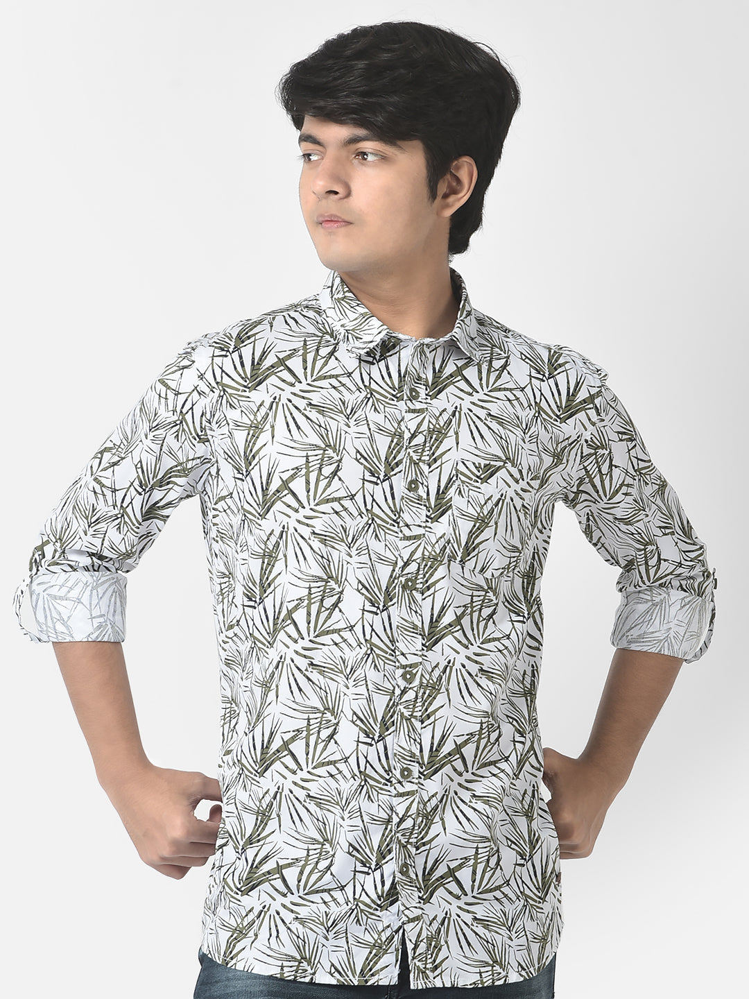  White Grass Printed Shirt