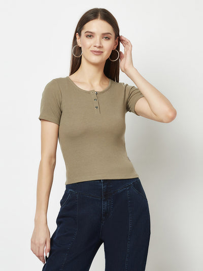 Simplistic Light Olive T-Shirt-Women T-Shirts-Crimsoune Club