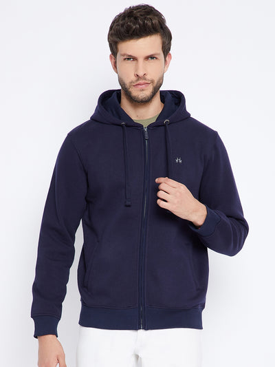 Navy Blue Solid Hooded Sweatshirt-Mens Sweatshirts-Crimsoune Club