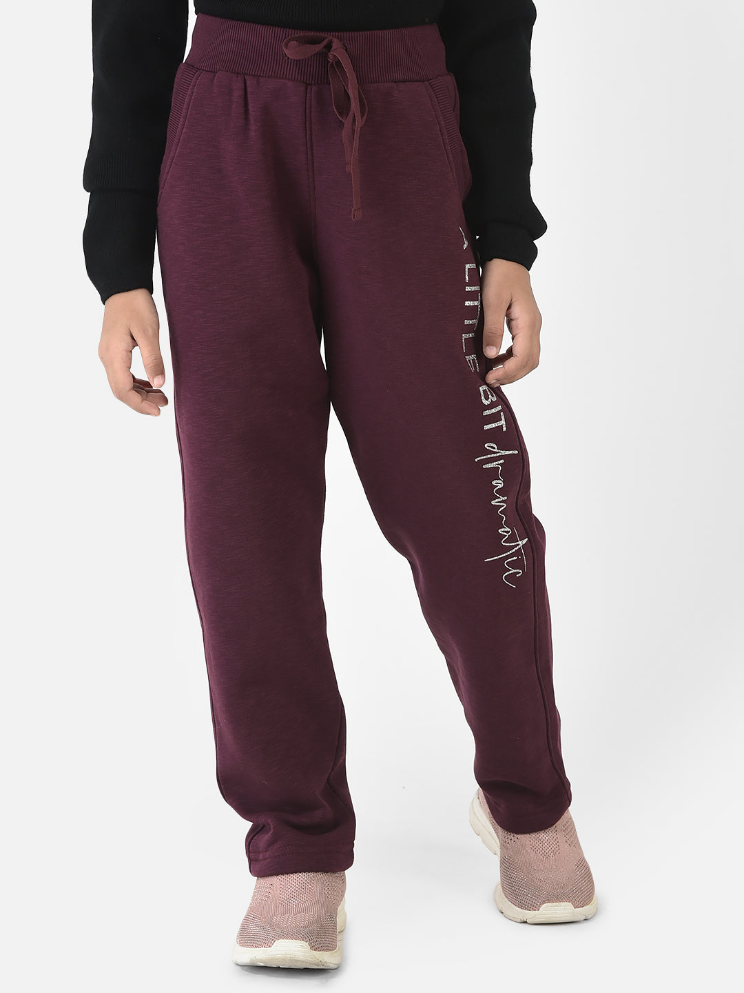 Purple Track Pants with Typographic Detailing 
