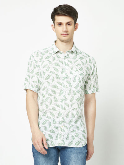  Green One-Line Floral Print Shirt 