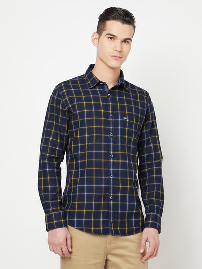Navy Blue Checked Shirt - Men Shirts