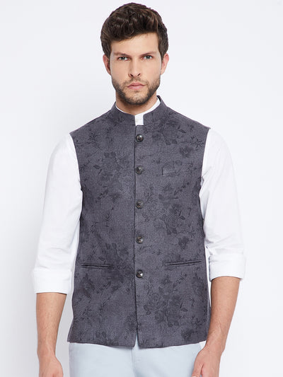 Dark Grey Floral Waistcoat - Men Waist Coat