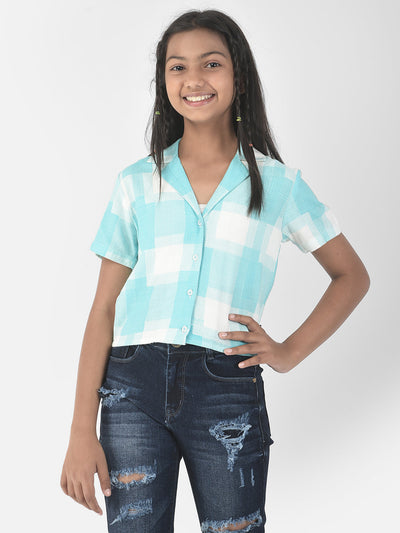  Turquoise Blue Cropped Shirt