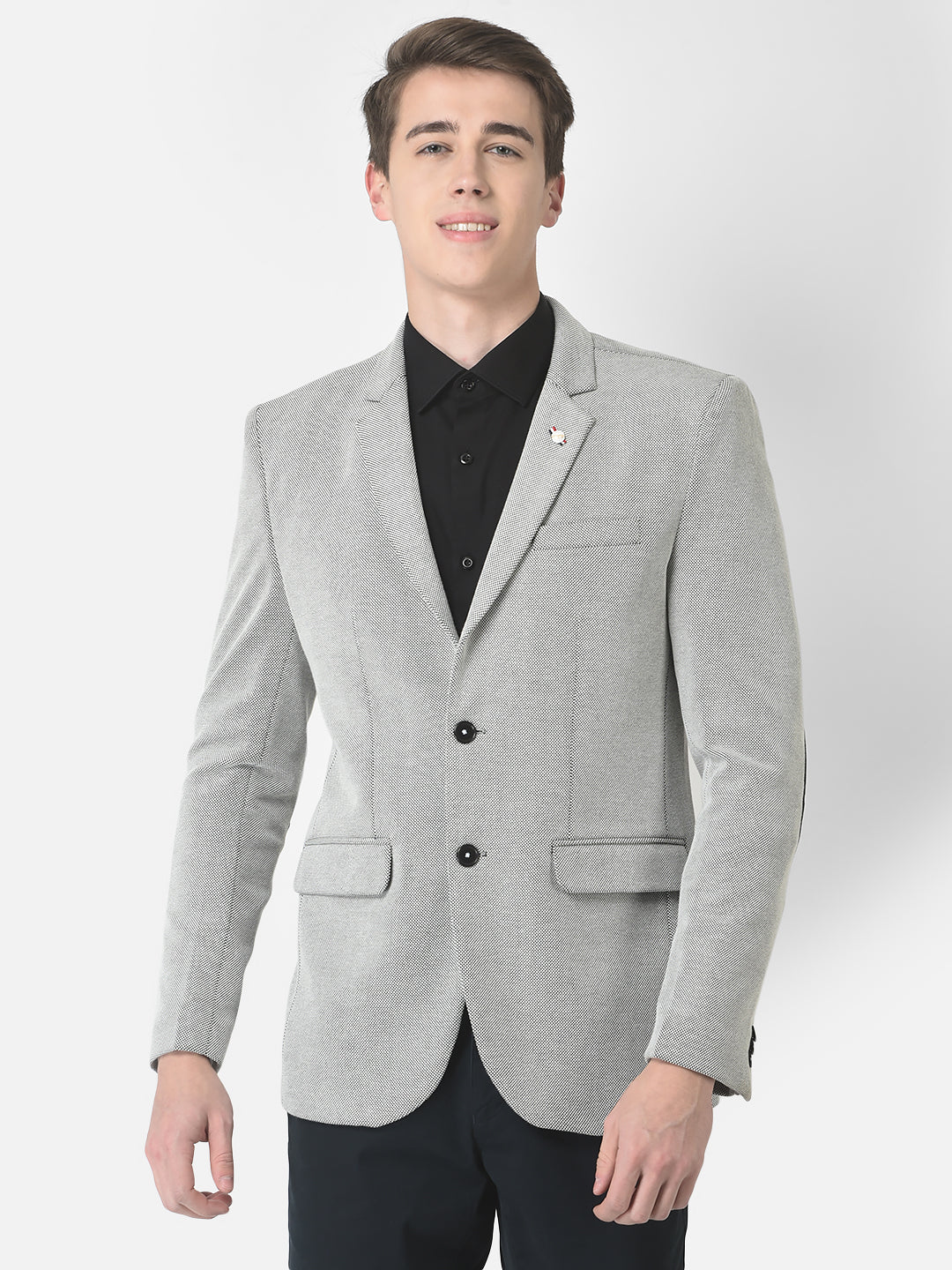  Textured Grey Single-Breasted Blazer