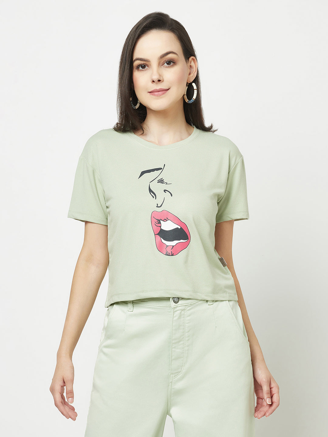  Green Graphic Cropped T-Shirt