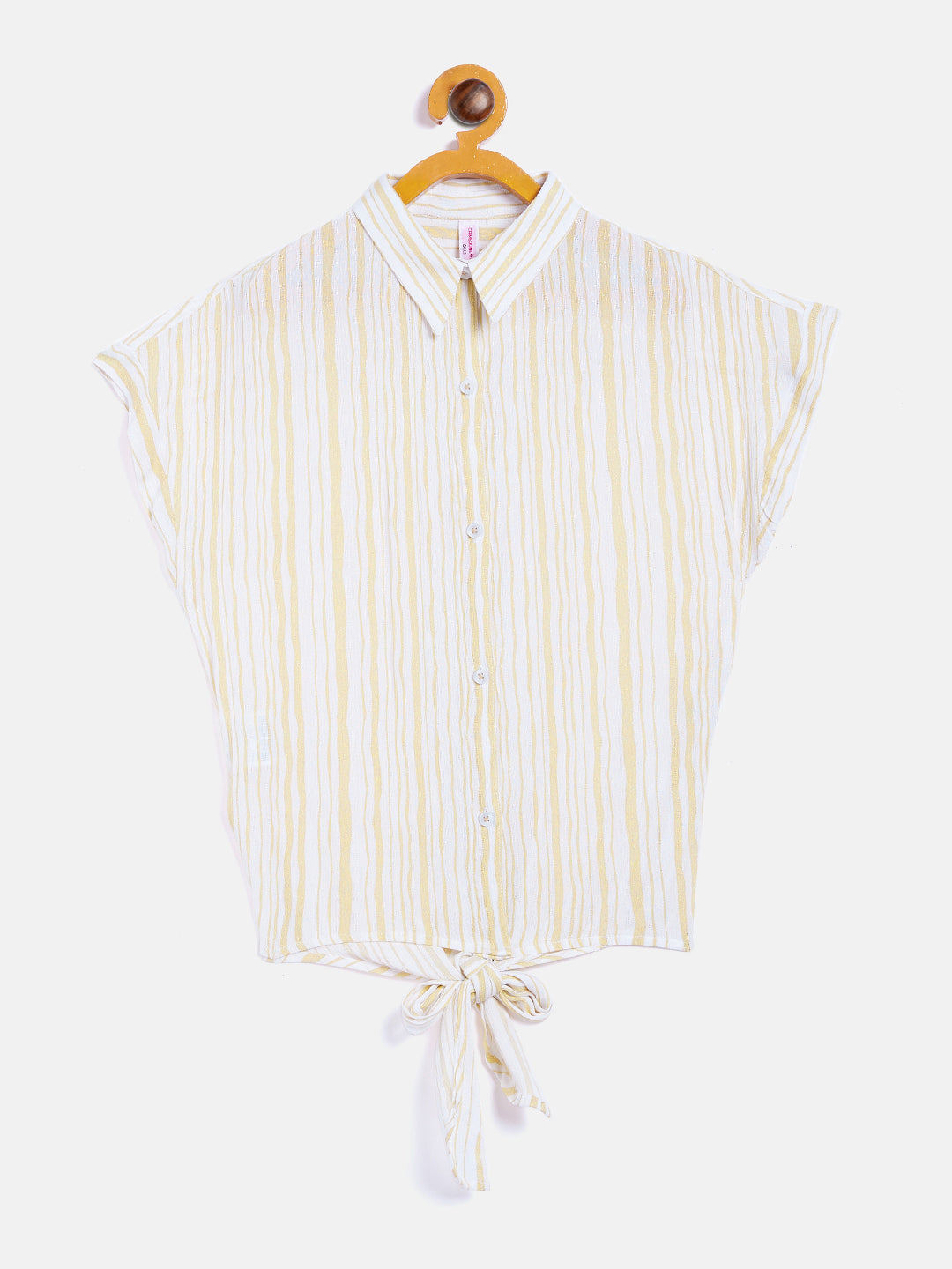 Beige Striped Waist Tie-Up Shirt - Girls Shirts