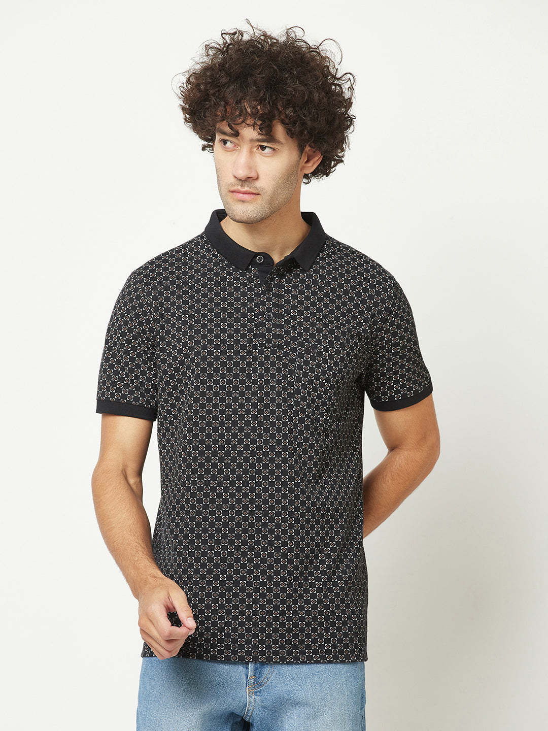  Dark Navy Geometric Polo T-Shirt