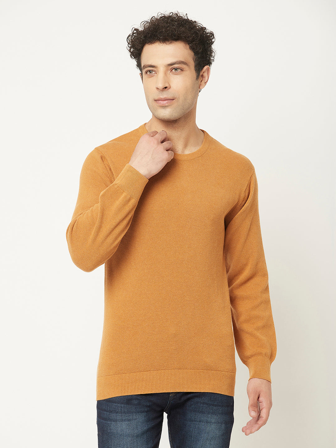 Orange Sweater in Pure Cotton-Men Sweaters-Crimsoune Club