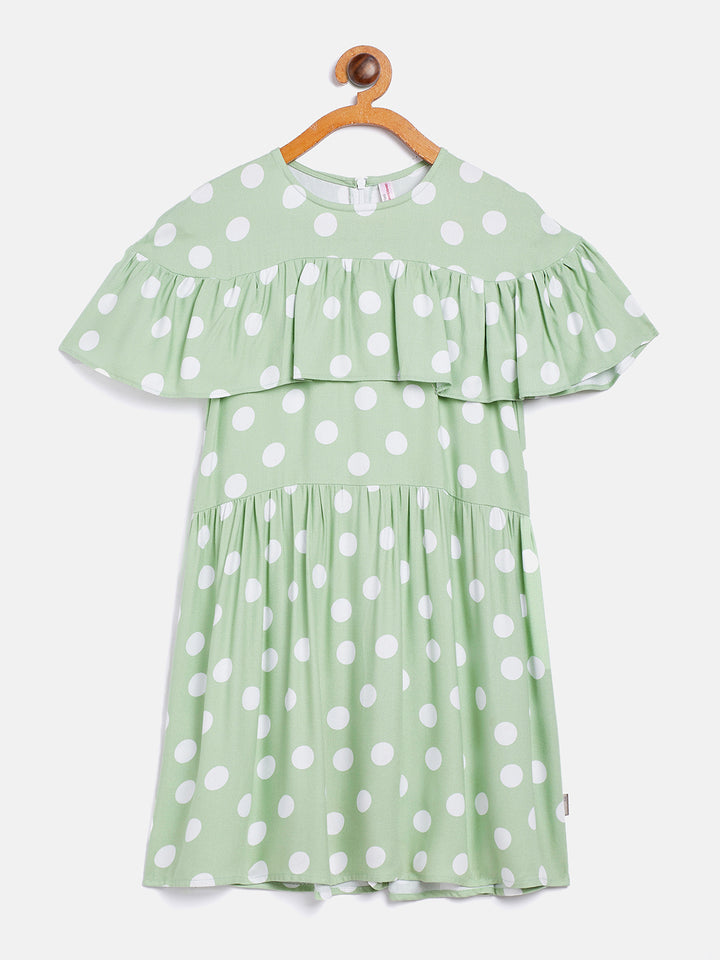 Mint Green Polka Dots Fit and Flare Dress - Girls Dress
