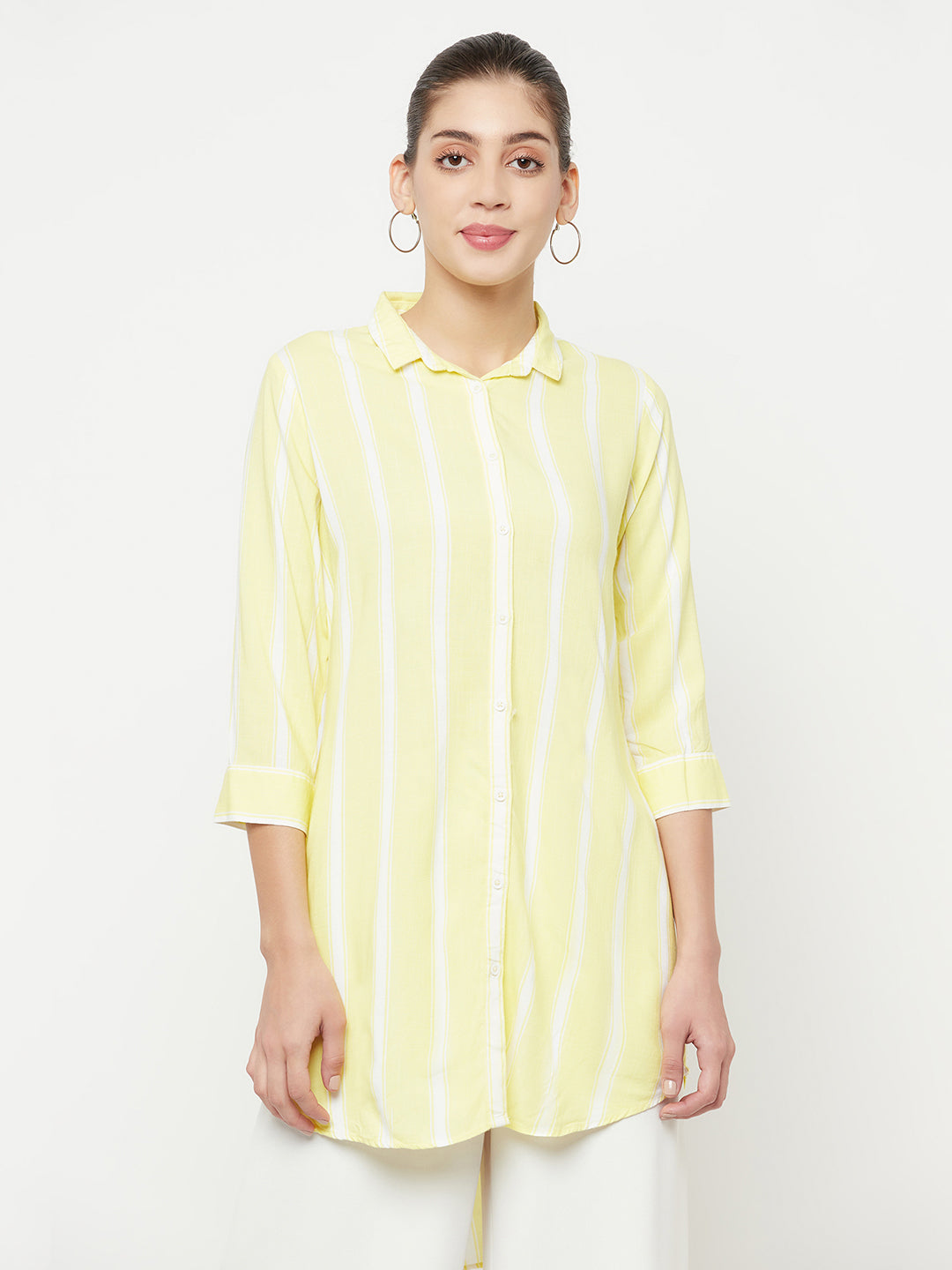 Yellow Striped Longline Shirt - Women Shirts