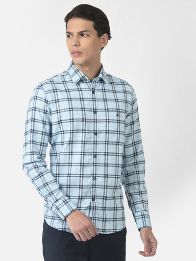 Blue Checked Shirt in Cotton