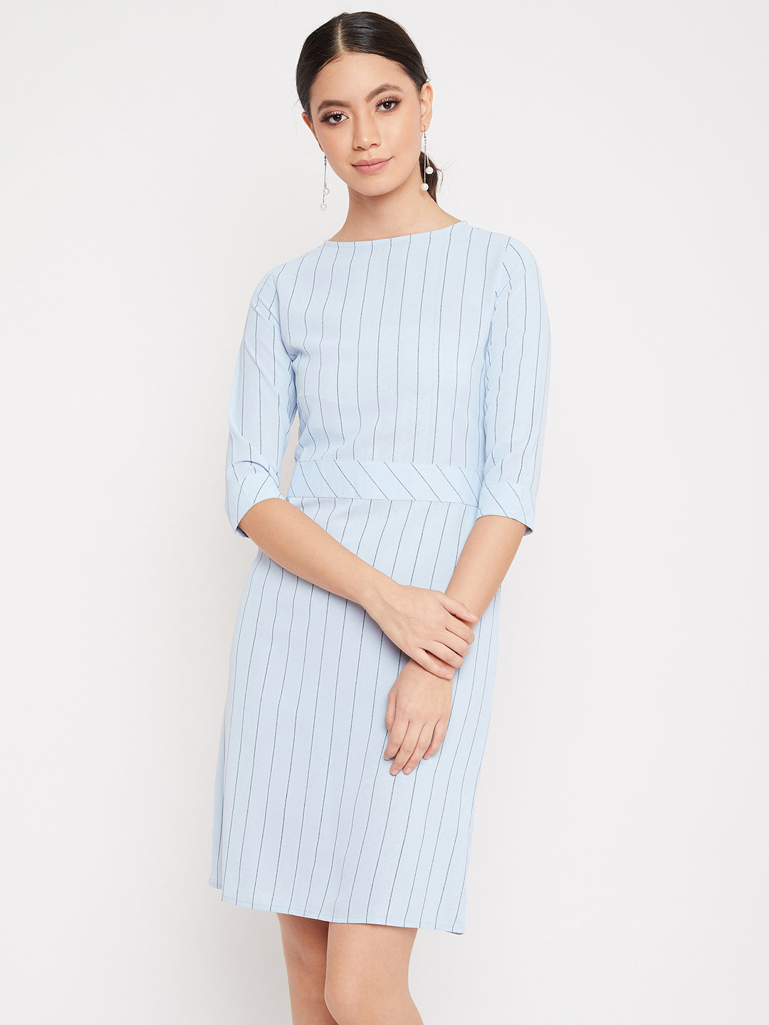 Blue Striped Round Neck Dress - Women Dresses