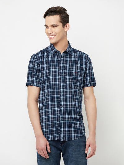 Navy Blue Checked Shirt - Men Shirts