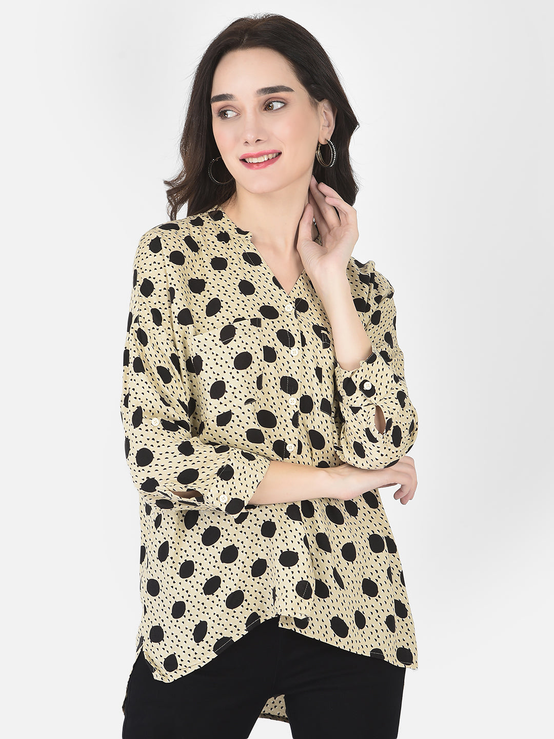 Beige Polka Dotted Shirt - Women Shirts