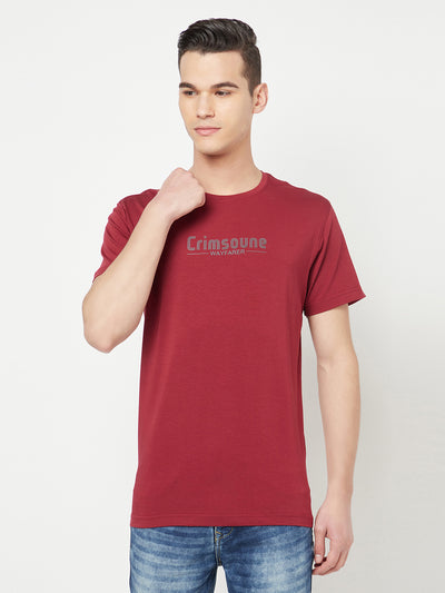 Maroon Printed Round Neck T-Shirt - Men T-Shirts