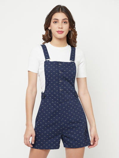 Navy Blue Printed Dungarees-Women Dungarees-Crimsoune Club