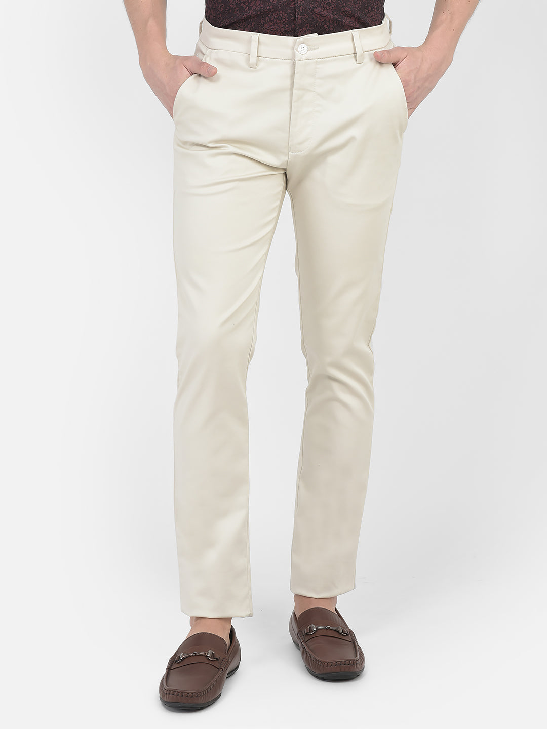   Cream Regular Rise Trousers