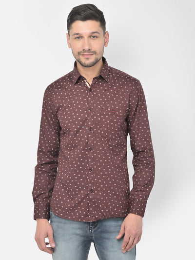 Maroon Printed Spread Collar Shirt - Men Shirts