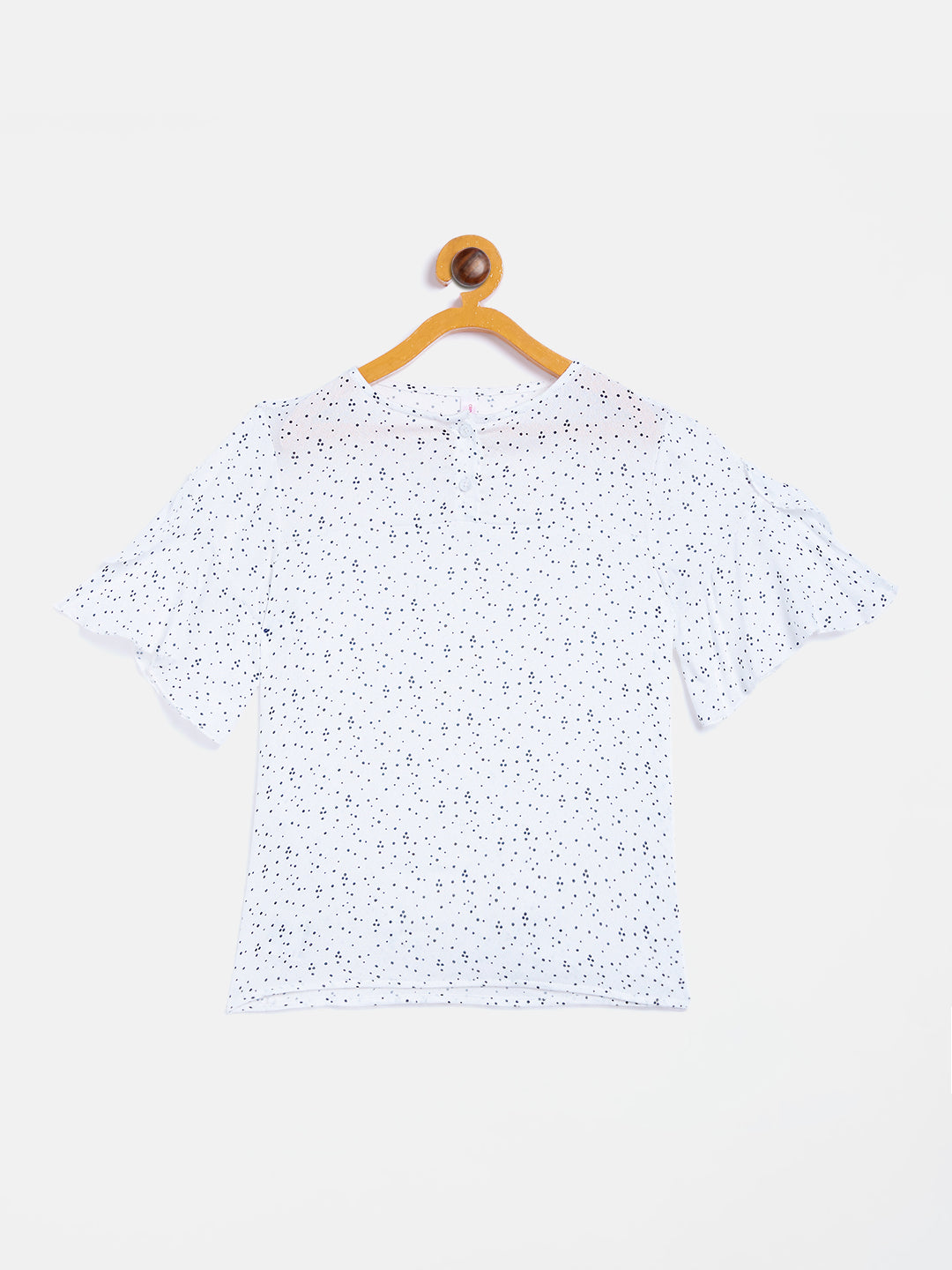 White Printed Flared SleeveTop - Girls Tops