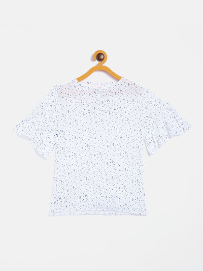 White Printed Flared SleeveTop - Girls Tops