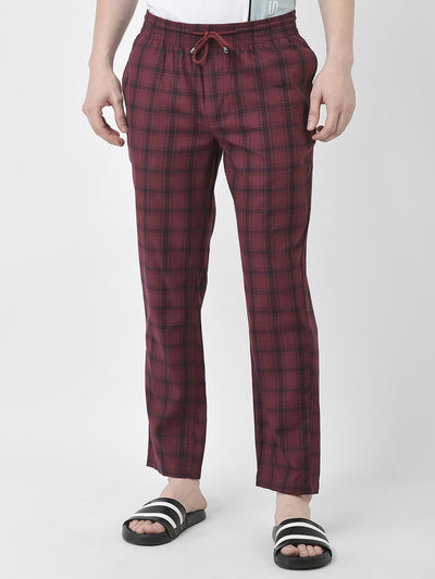 Maroon Tartan Checked Lounge Pants-Men Lounge Pants-Crimsoune Club