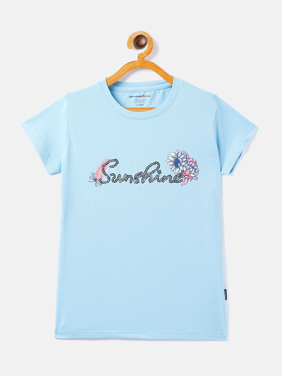 Blue Printed Round Neck T-Shirt - Girls T-Shirts