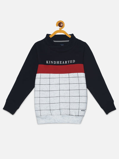  Navy Blue Graph Checked Sweatshirt 