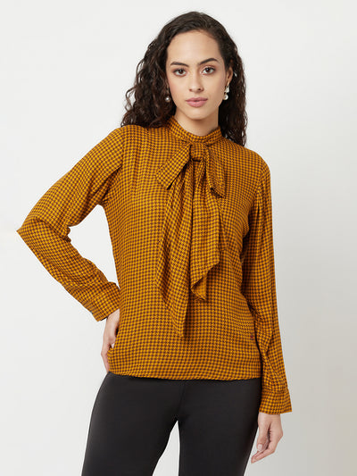 Mustard Checked Top-Women Tops-Crimsoune Club