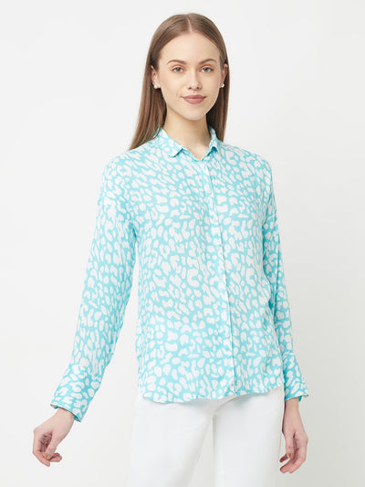 Blue Printed Casual Shirt - Women Shirts