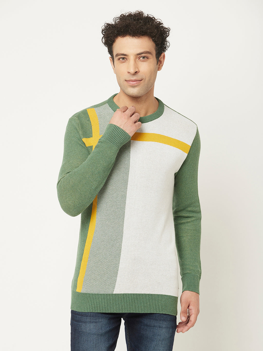 Multi Colour Sweater with Colour-Block Front-Men Sweaters-Crimsoune Club