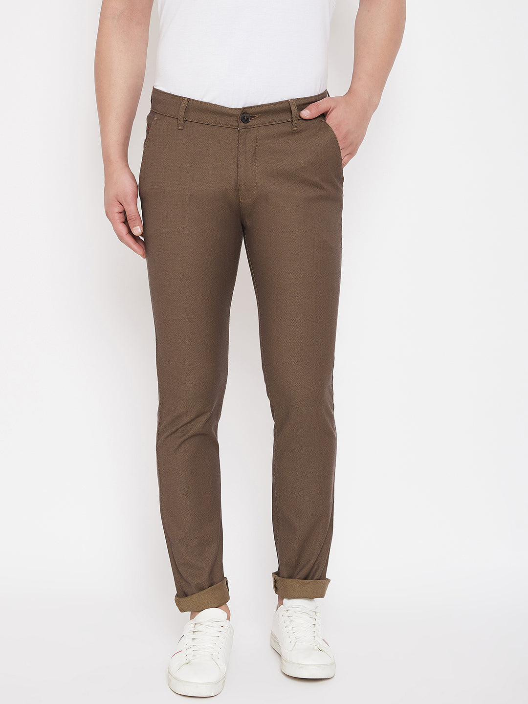 Brown Slim Fit Trousers - Men Trousers