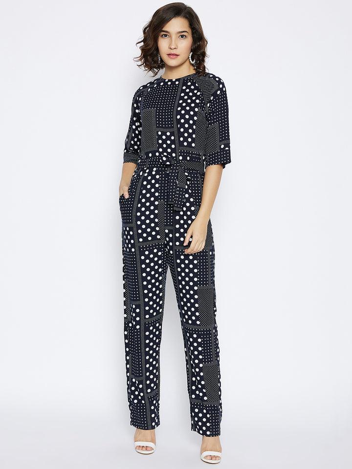 Navy Blue Printed Jumpsuit - Women Jumpsuits