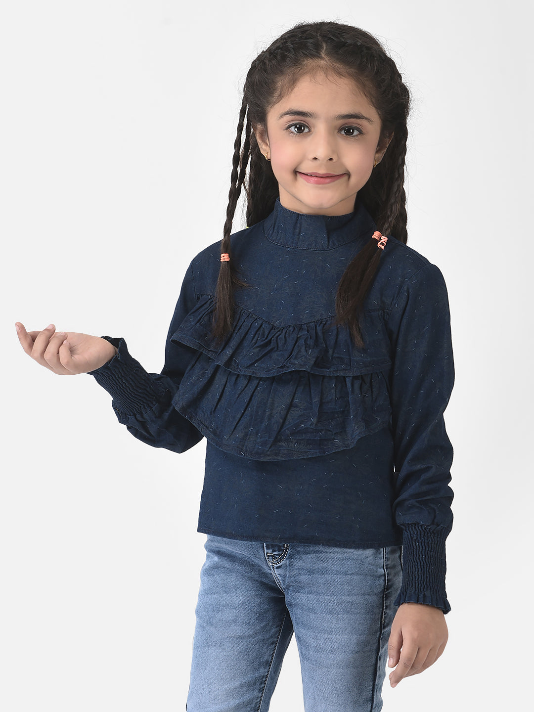  Navy Blue Top with Frill Detail