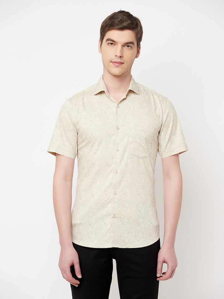 Beige Floral Shirt - Men Shirts