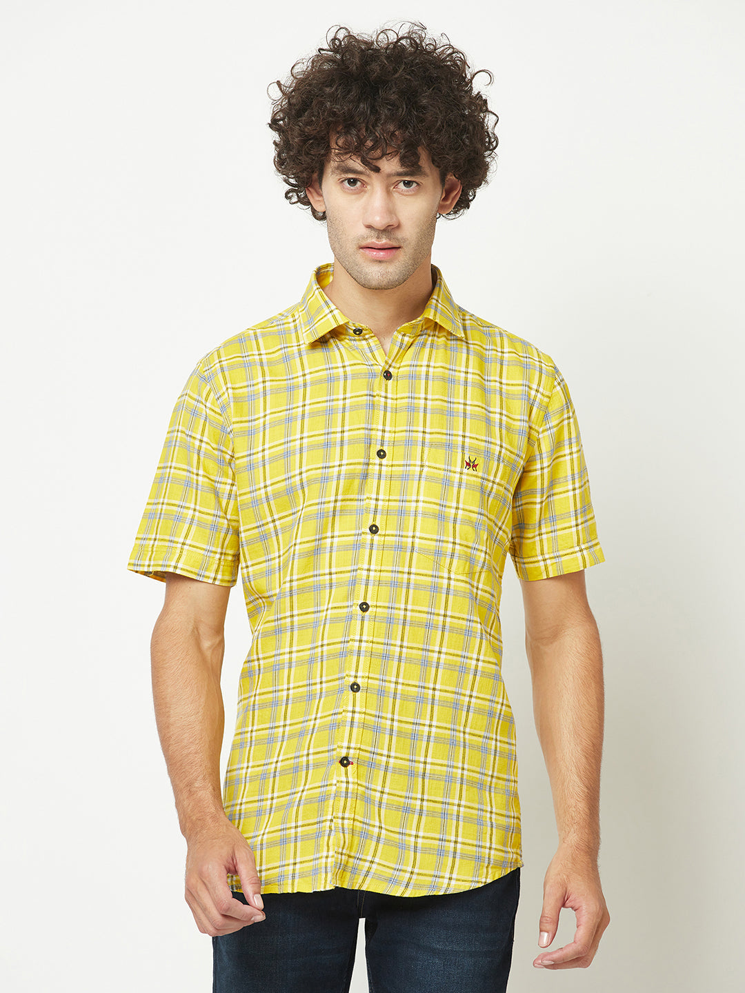  Yellow Short-Sleeved Flannel Shirt 
