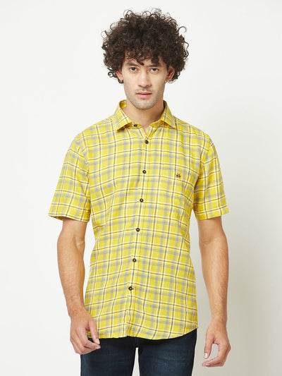  Yellow Short-Sleeved Flannel Shirt 