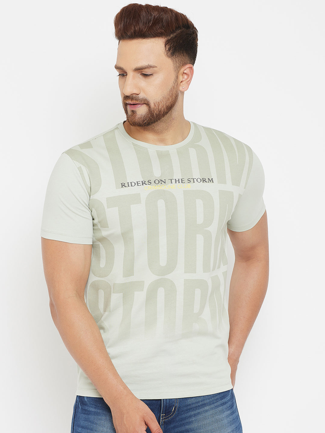 Green Printed Round Neck T-Shirt - Men T-Shirts