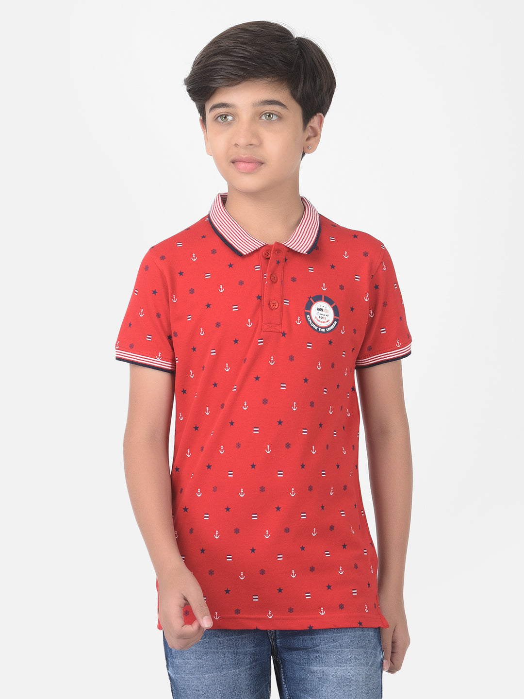 Red Printed Polo T-shirt - Boys T-Shirts