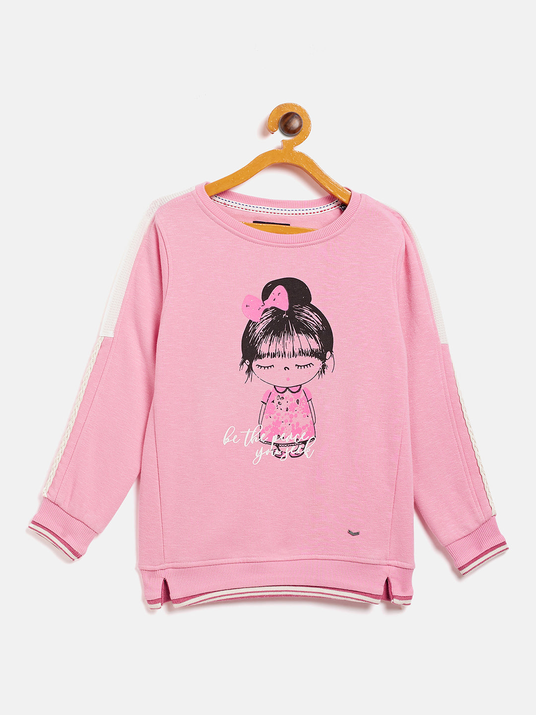 Pink Printed Round Neck Sweatshirt - Girls Sweatshirts