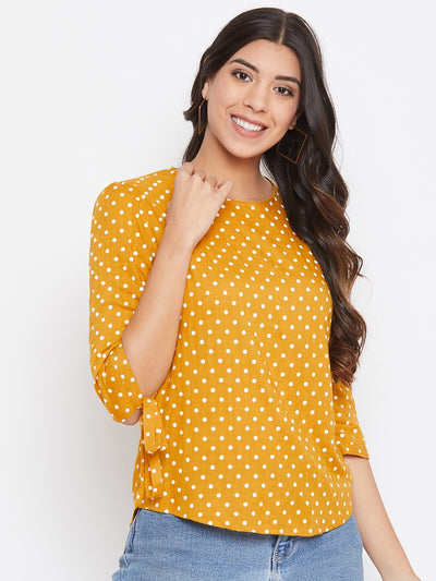 Yellow Pokla Dots Slim Fit Top - Women Tops