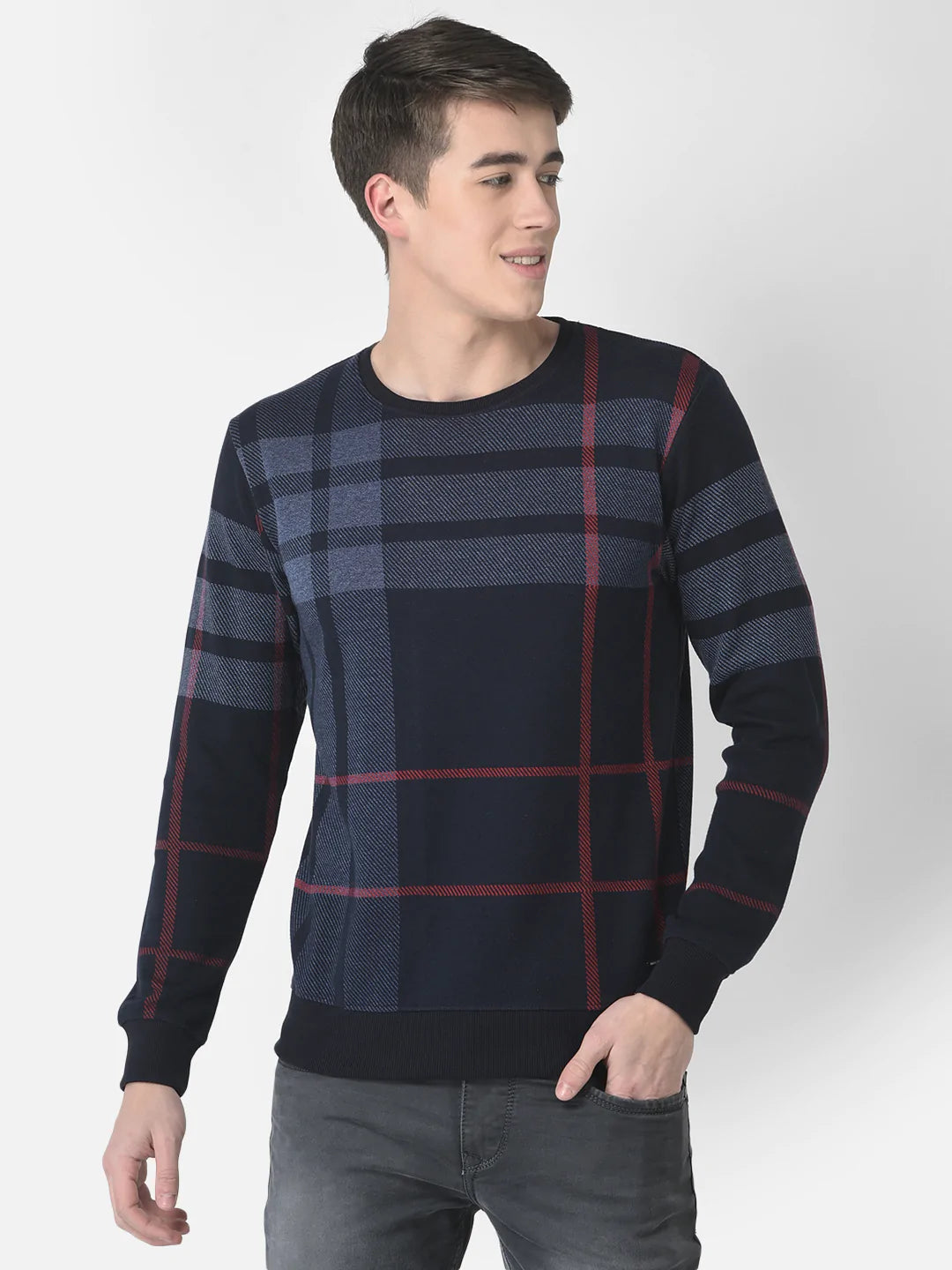  Navy Blue Checkered Sweatshirt 