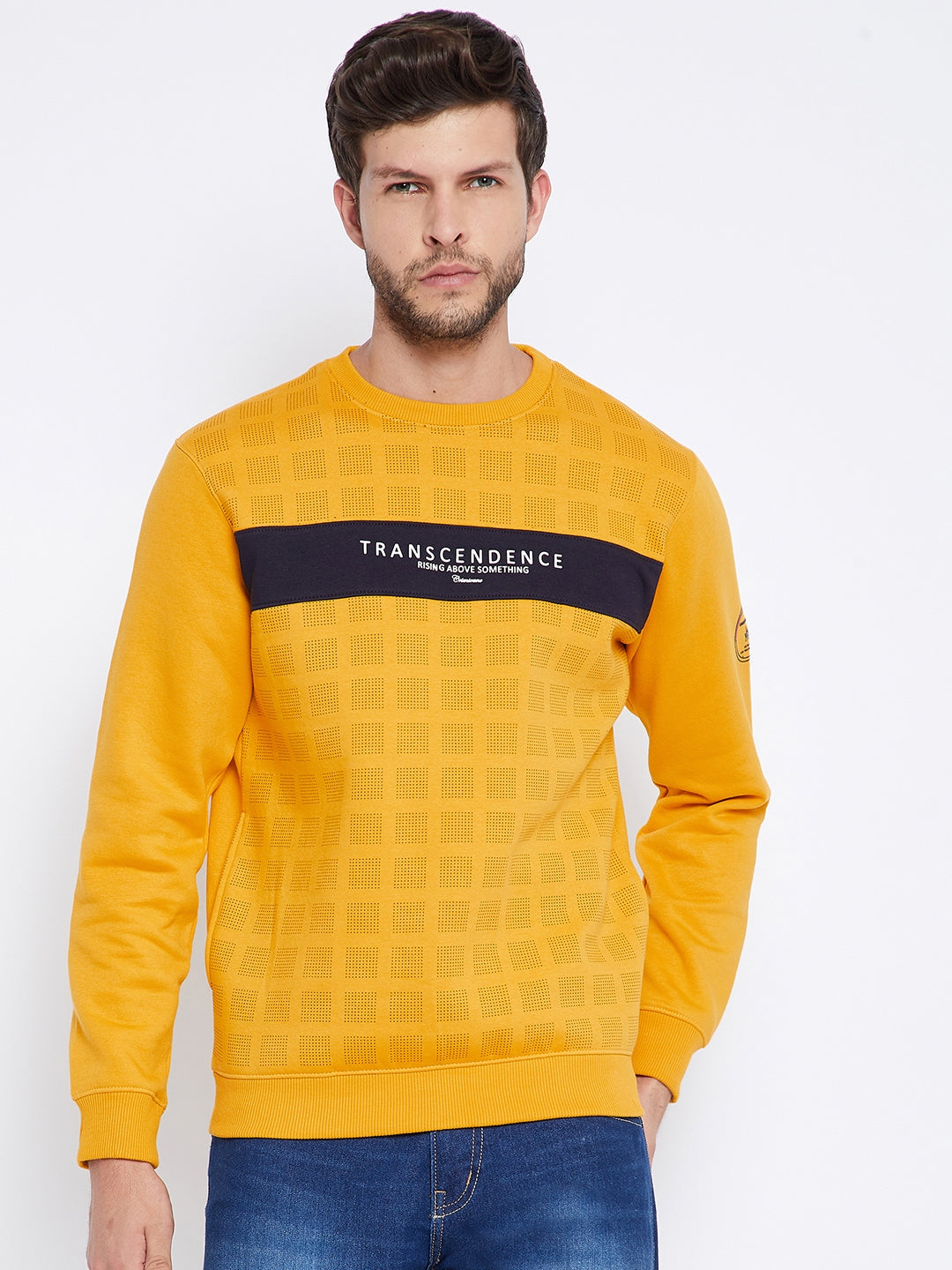 Mustard Printed Round Neck Sweatshirt - Men Sweatshirts