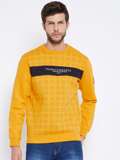 Mustard Printed Round Neck Sweatshirt - Men Sweatshirts