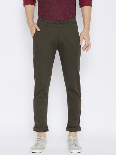 Olive Slim Fit Trousers - Men Trousers