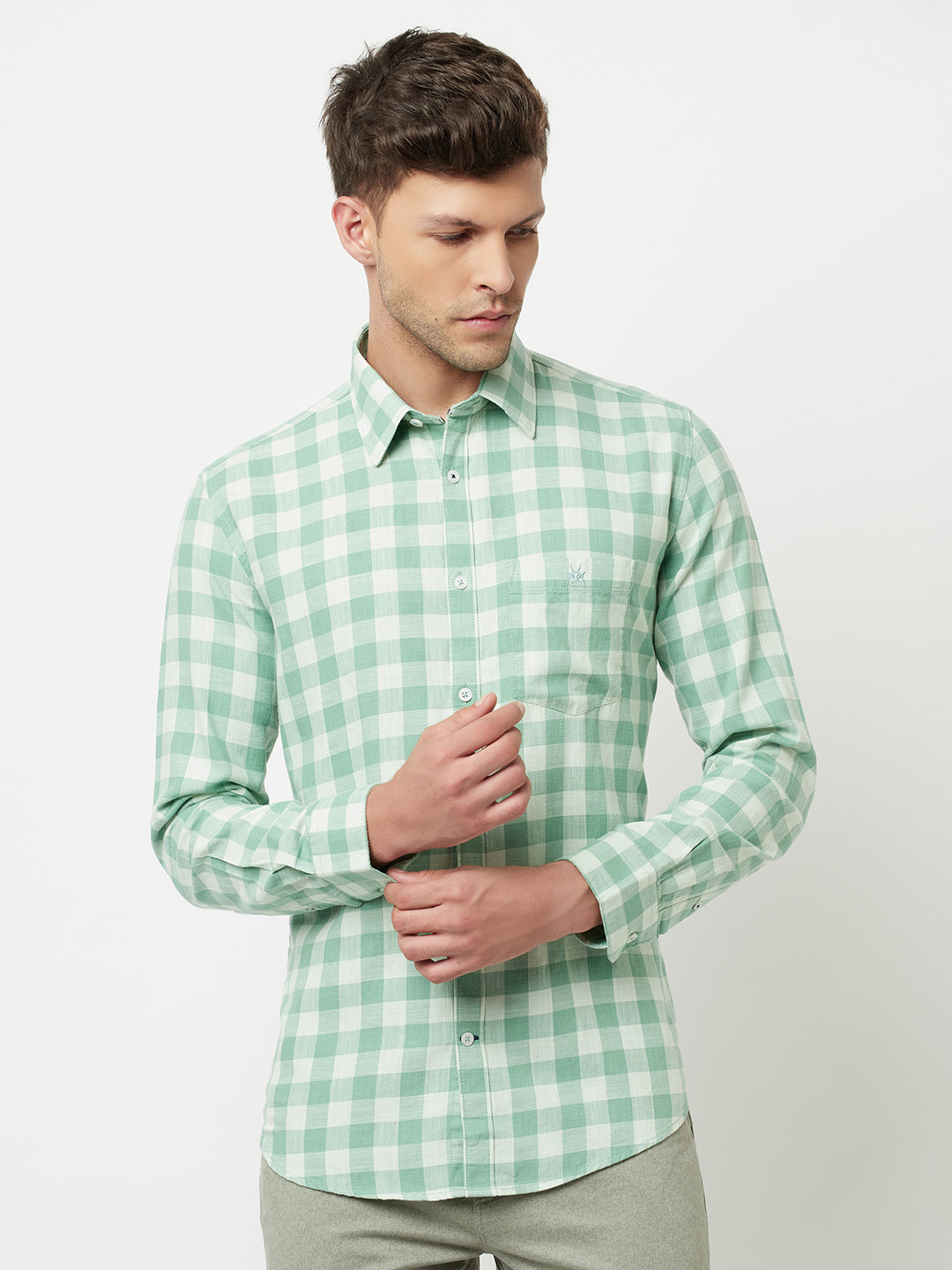 Mint-Green Checked Shirt-Men Shirts-Crimsoune Club