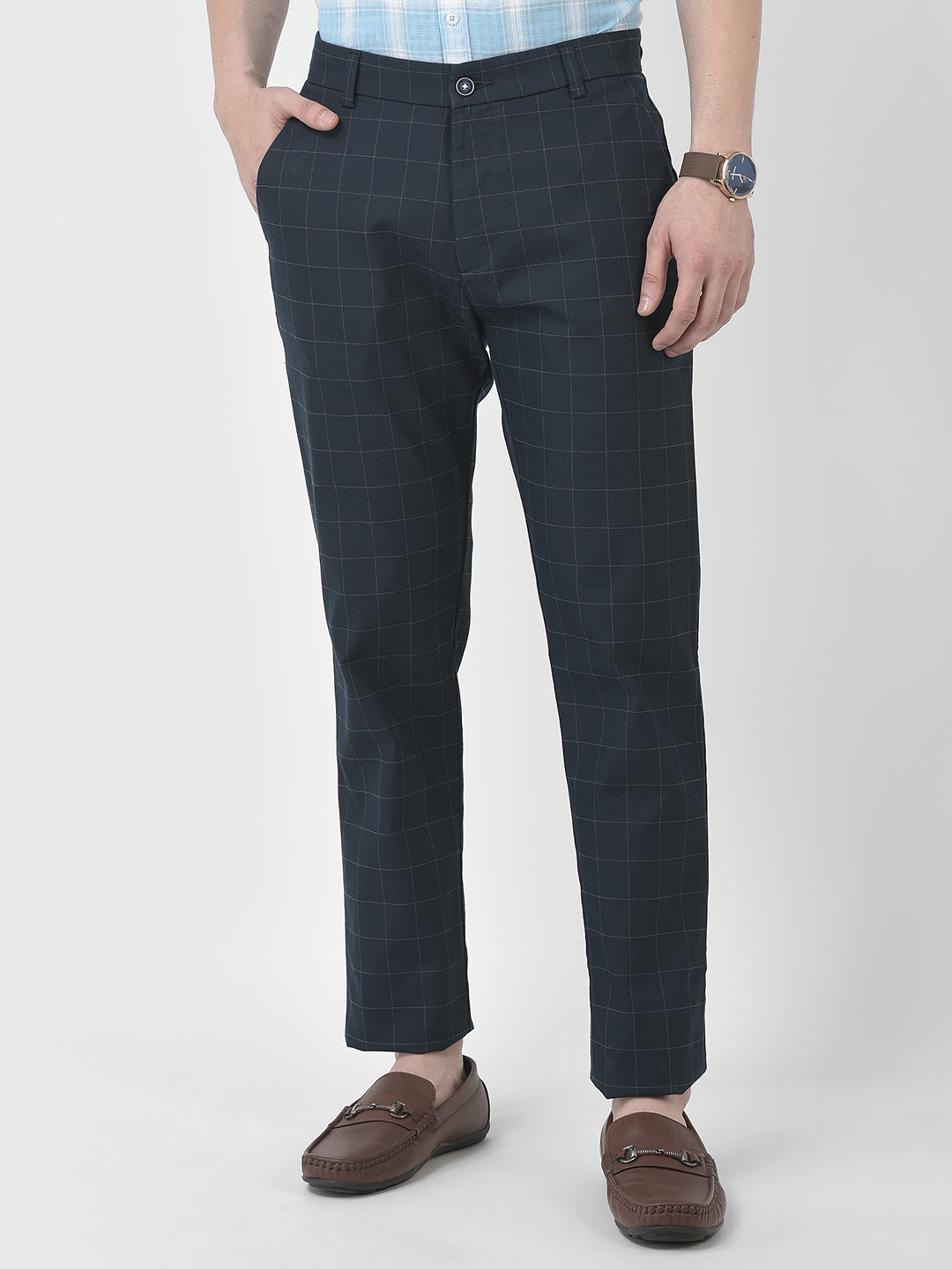 Navy Blue Checkered Trousers-Men Trousers-Crimsoune Club